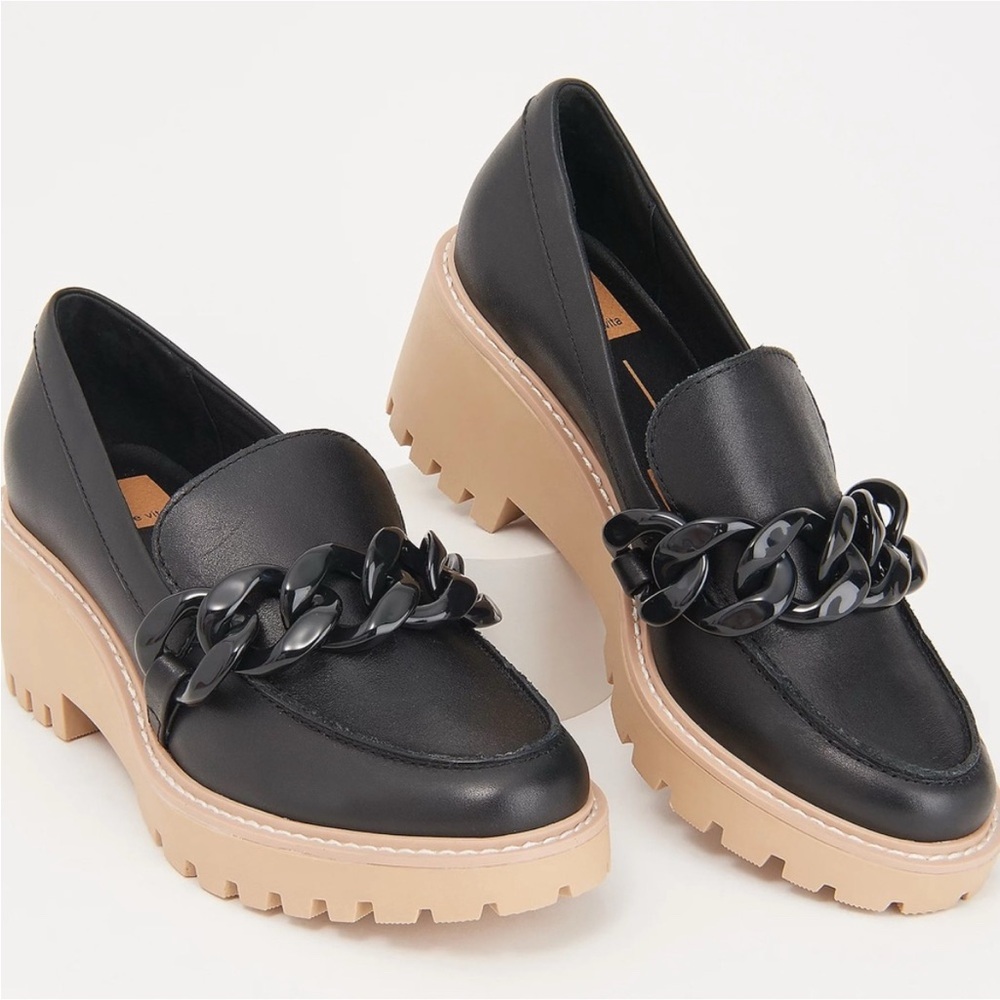 Dolce Vita Haris Platform Loafers Black Leather Slip On shoes- Size 7.5
